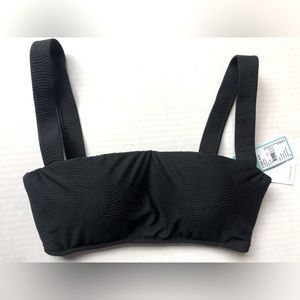 Capri Sea Bandeau Bikini Top by Seafolly Ribbed Waves Black Size 6 NWT